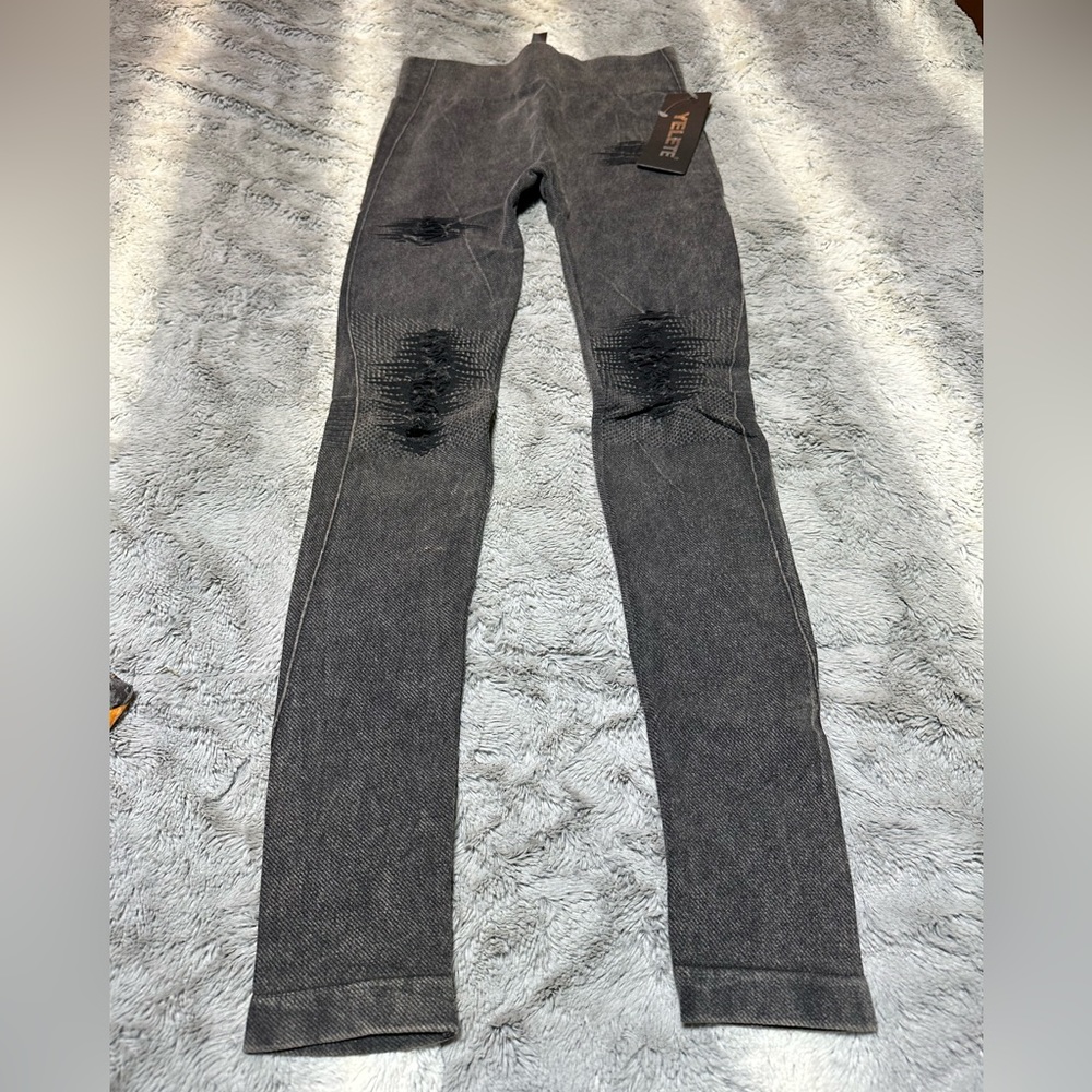 NWT Yelete moto legging black grey distressed SMALL s women jr